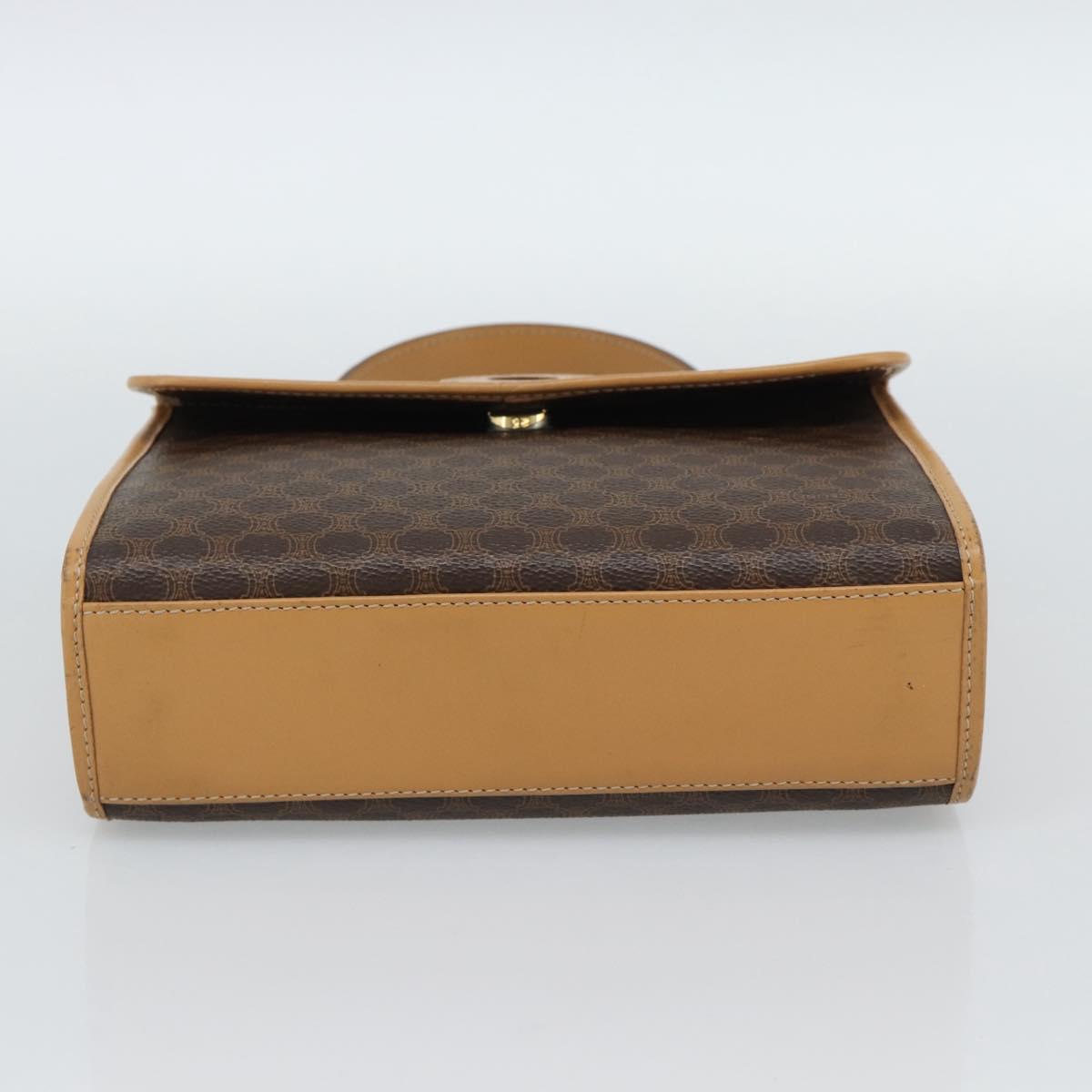 CELINE Macadam Canvas Hand Bag PVC Leather Brown Gold Auth 188393A