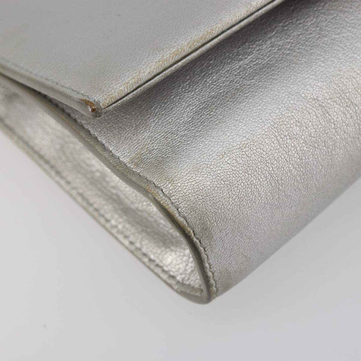 Salvatore Ferragamo Vara Ribbon Chain Shoulder Bag Leather Silver Auth 188398