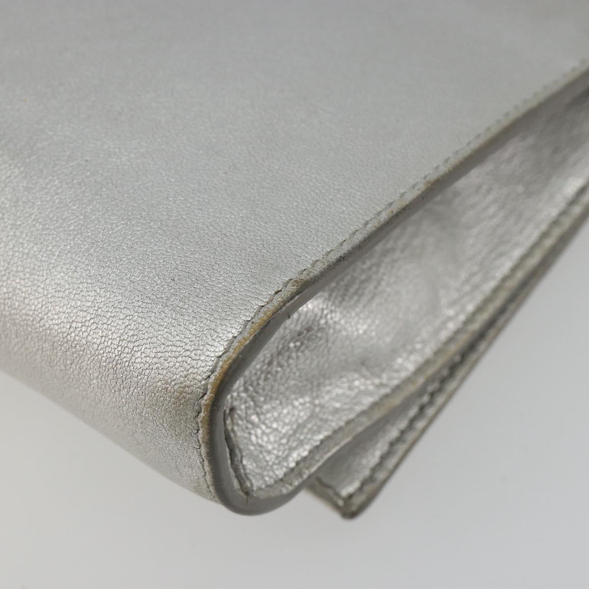 Salvatore Ferragamo Vara Ribbon Chain Shoulder Bag Leather Silver Auth 188398