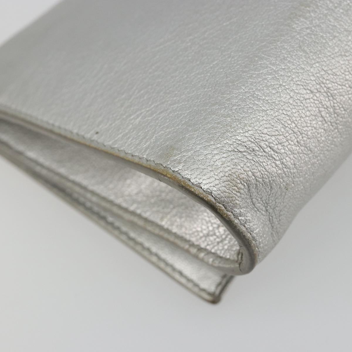 Salvatore Ferragamo Vara Ribbon Chain Shoulder Bag Leather Silver Auth 188398