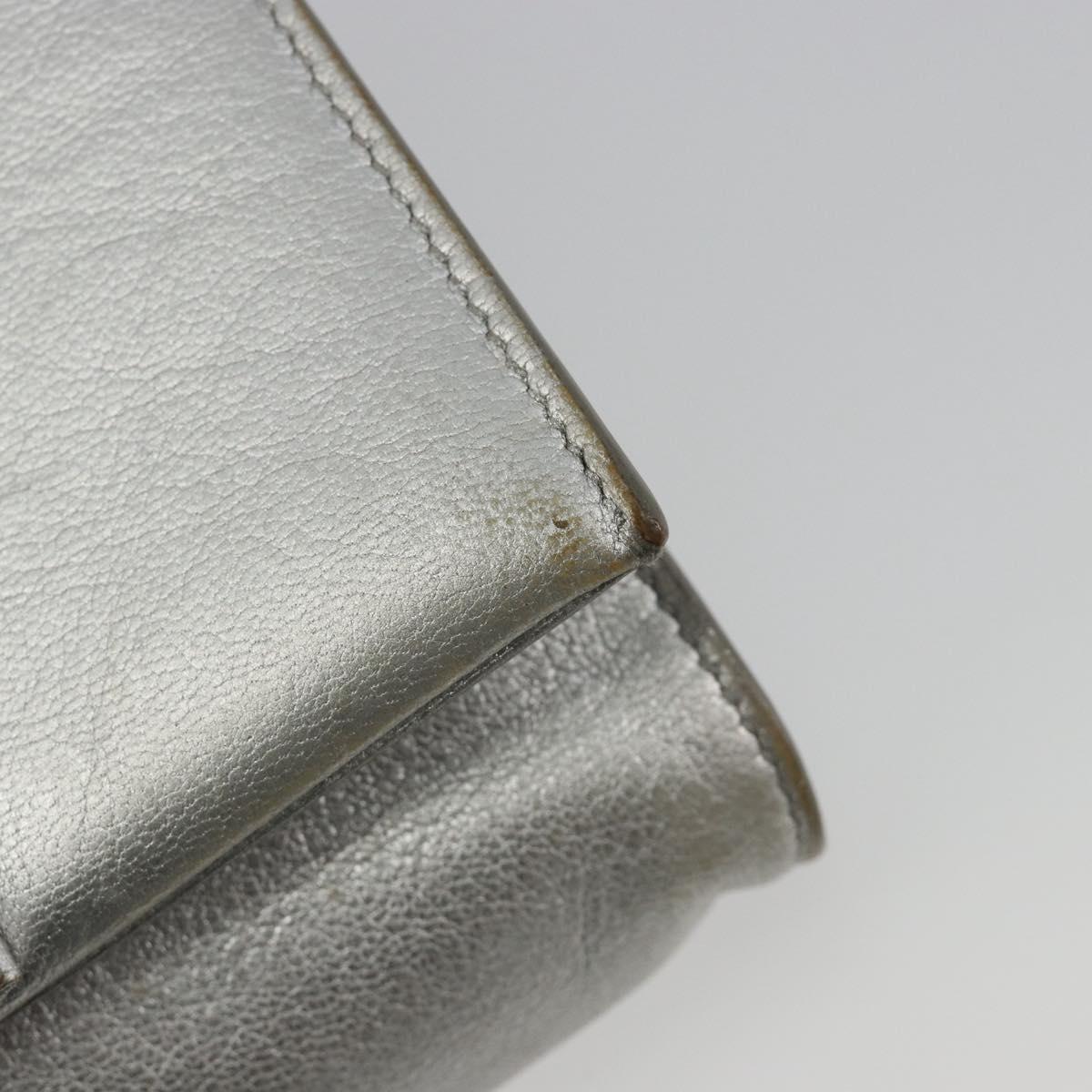 Salvatore Ferragamo Vara Ribbon Chain Shoulder Bag Leather Silver Auth 188398