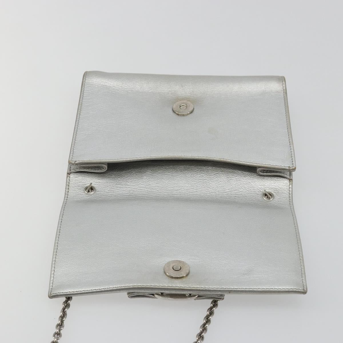 Salvatore Ferragamo Vara Ribbon Chain Shoulder Bag Leather Silver Auth 188398