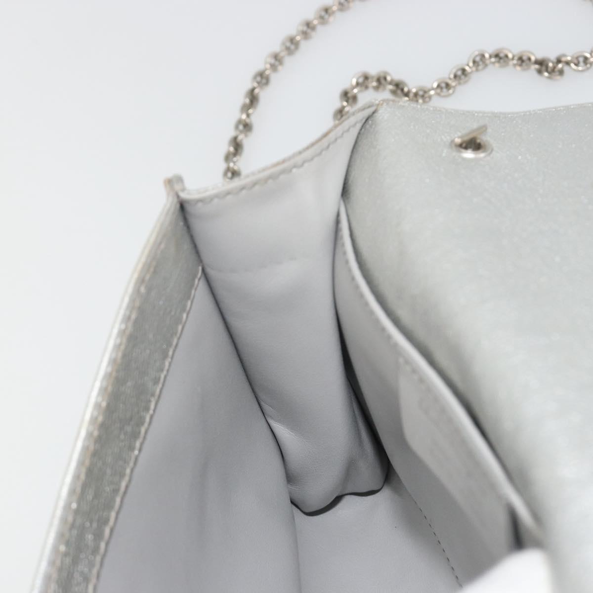 Salvatore Ferragamo Vara Ribbon Chain Shoulder Bag Leather Silver Auth 188398