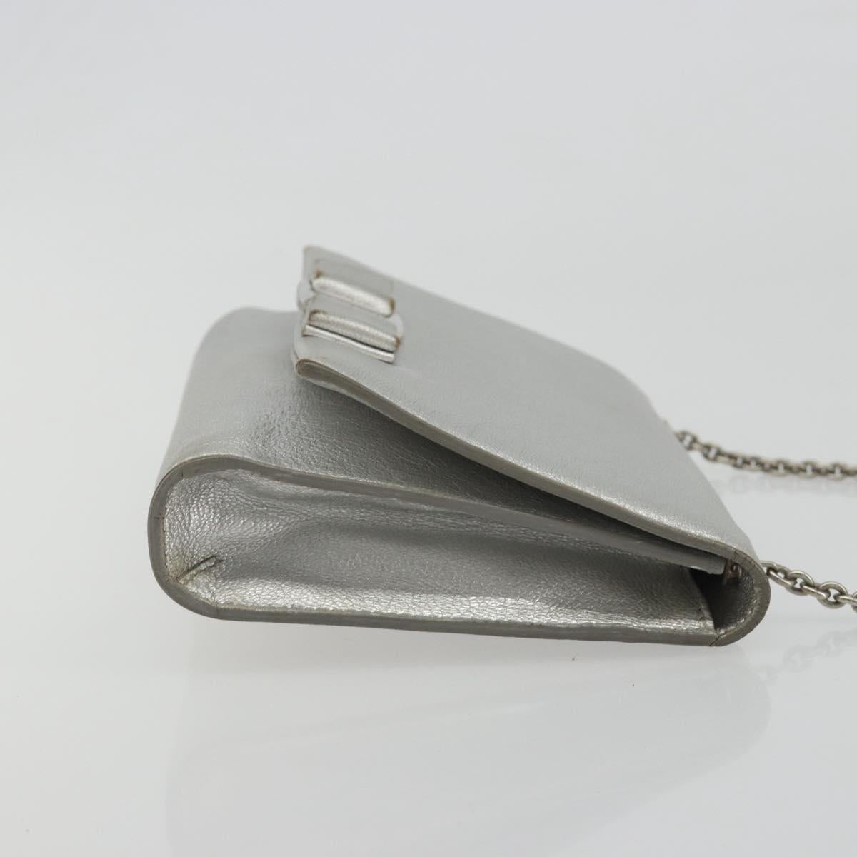 Salvatore Ferragamo Vara Ribbon Chain Shoulder Bag Leather Silver Auth 188398