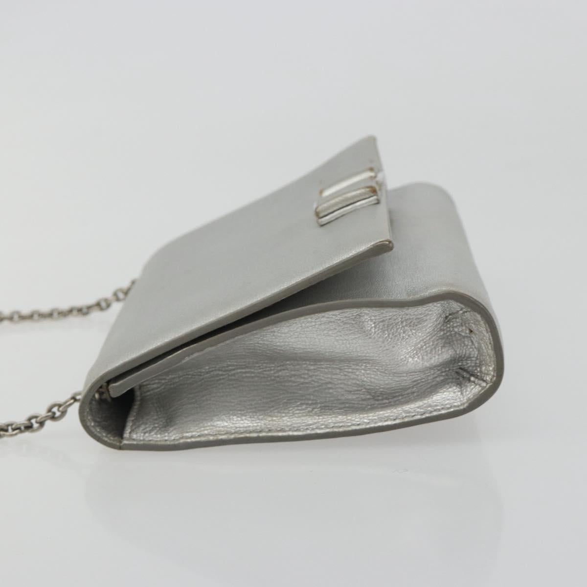 Salvatore Ferragamo Vara Ribbon Chain Shoulder Bag Leather Silver Auth 188398