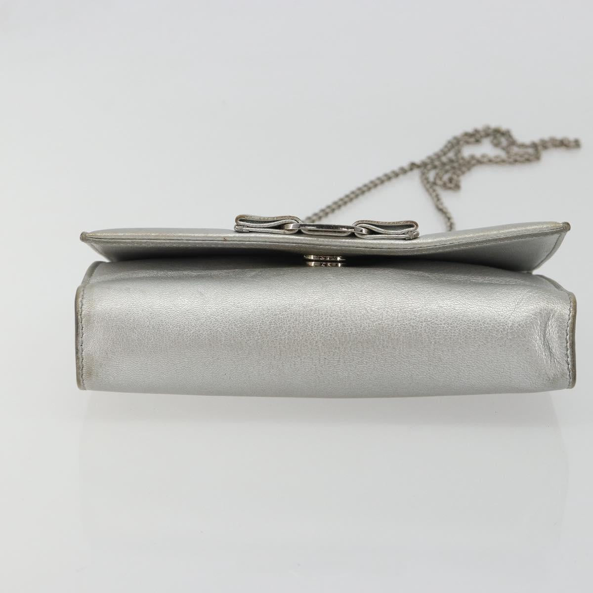 Salvatore Ferragamo Vara Ribbon Chain Shoulder Bag Leather Silver Auth 188398