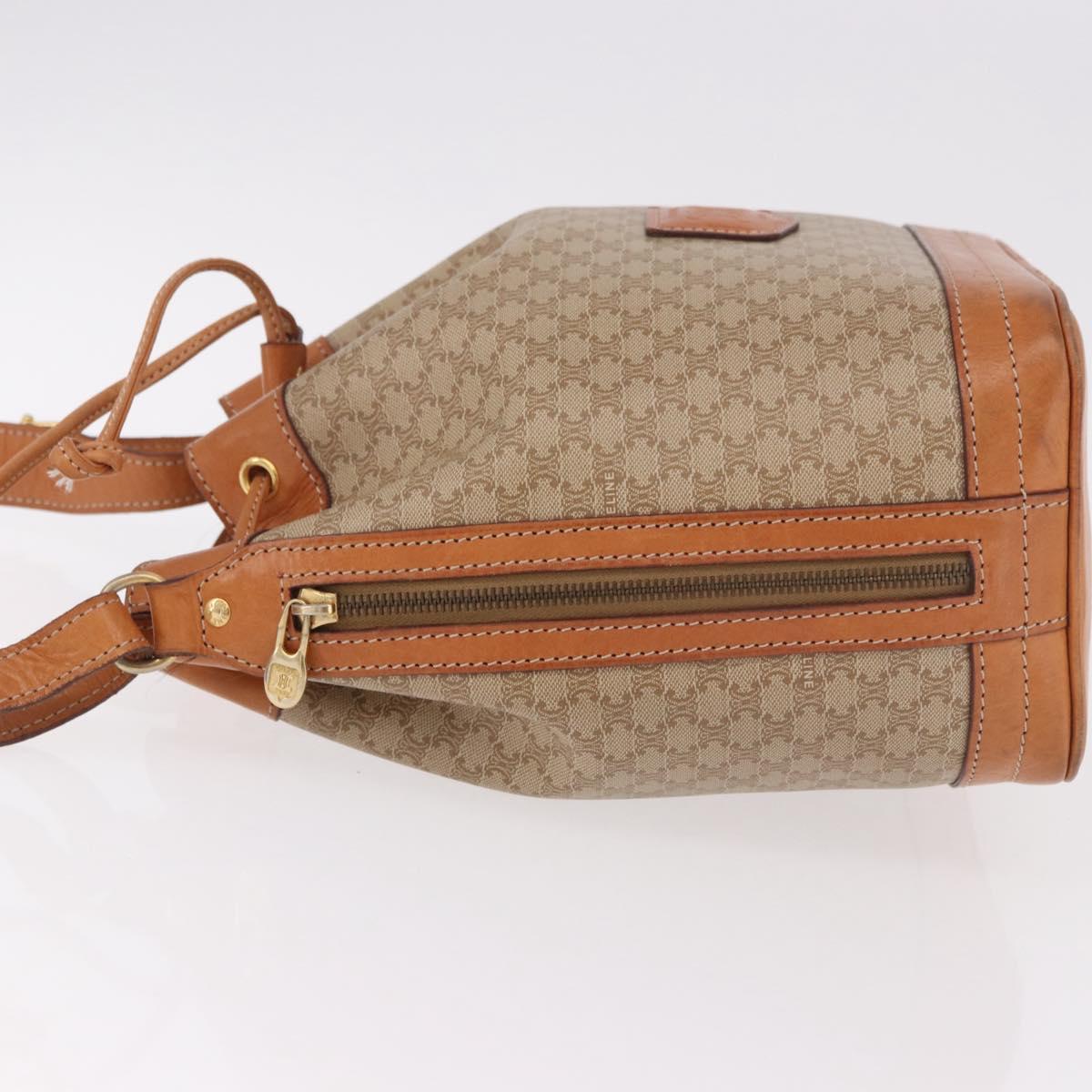 CELINE Macadam Canvas Shoulder Bag PVC Beige Gold Auth 188399
