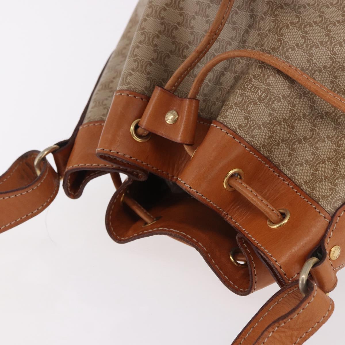 CELINE Macadam Canvas Shoulder Bag PVC Beige Gold Auth 188399