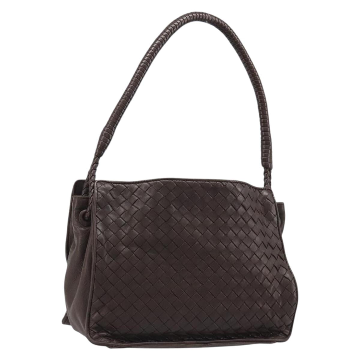 BOTTEGA VENETA INTRECCIATO Shoulder Bag Leather Brown Gold Auth 188405SAV