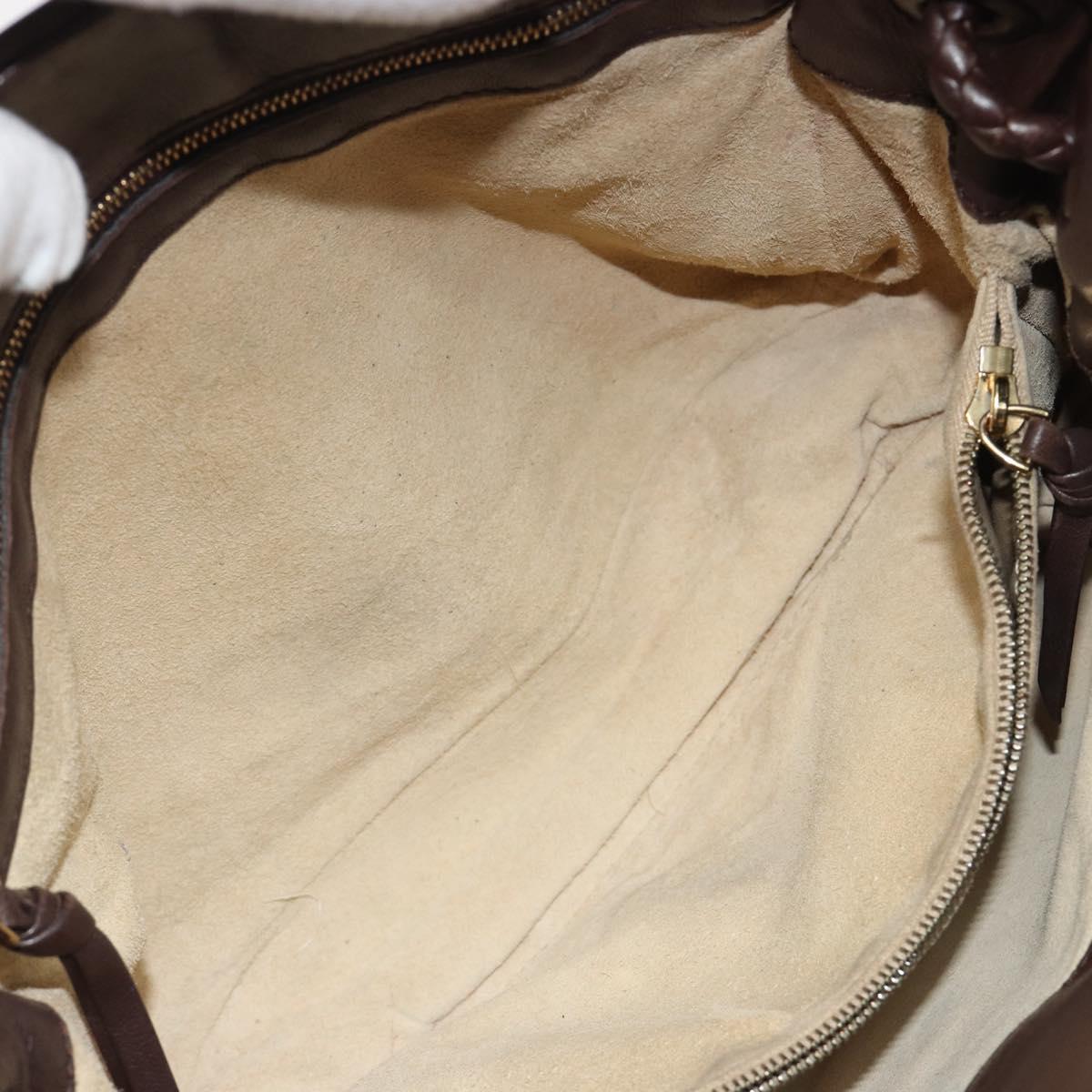 BOTTEGA VENETA INTRECCIATO Shoulder Bag Leather Brown Gold Auth 188405SAV