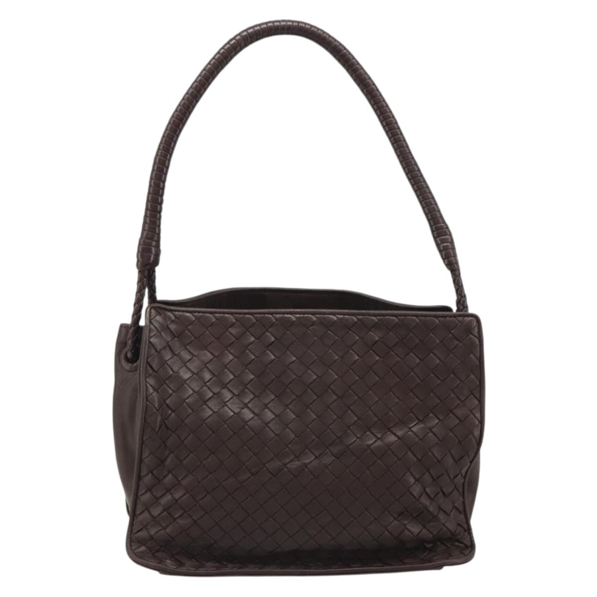 BOTTEGA VENETA INTRECCIATO Shoulder Bag Leather Brown Gold Auth 188405SAV