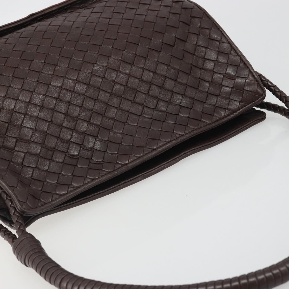 BOTTEGA VENETA INTRECCIATO Shoulder Bag Leather Brown Gold Auth 188405SAV