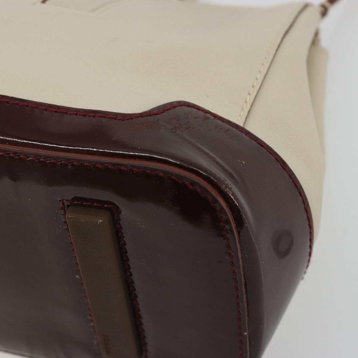 PRADA Tote Bag Leather Beige Silver Auth 188408A