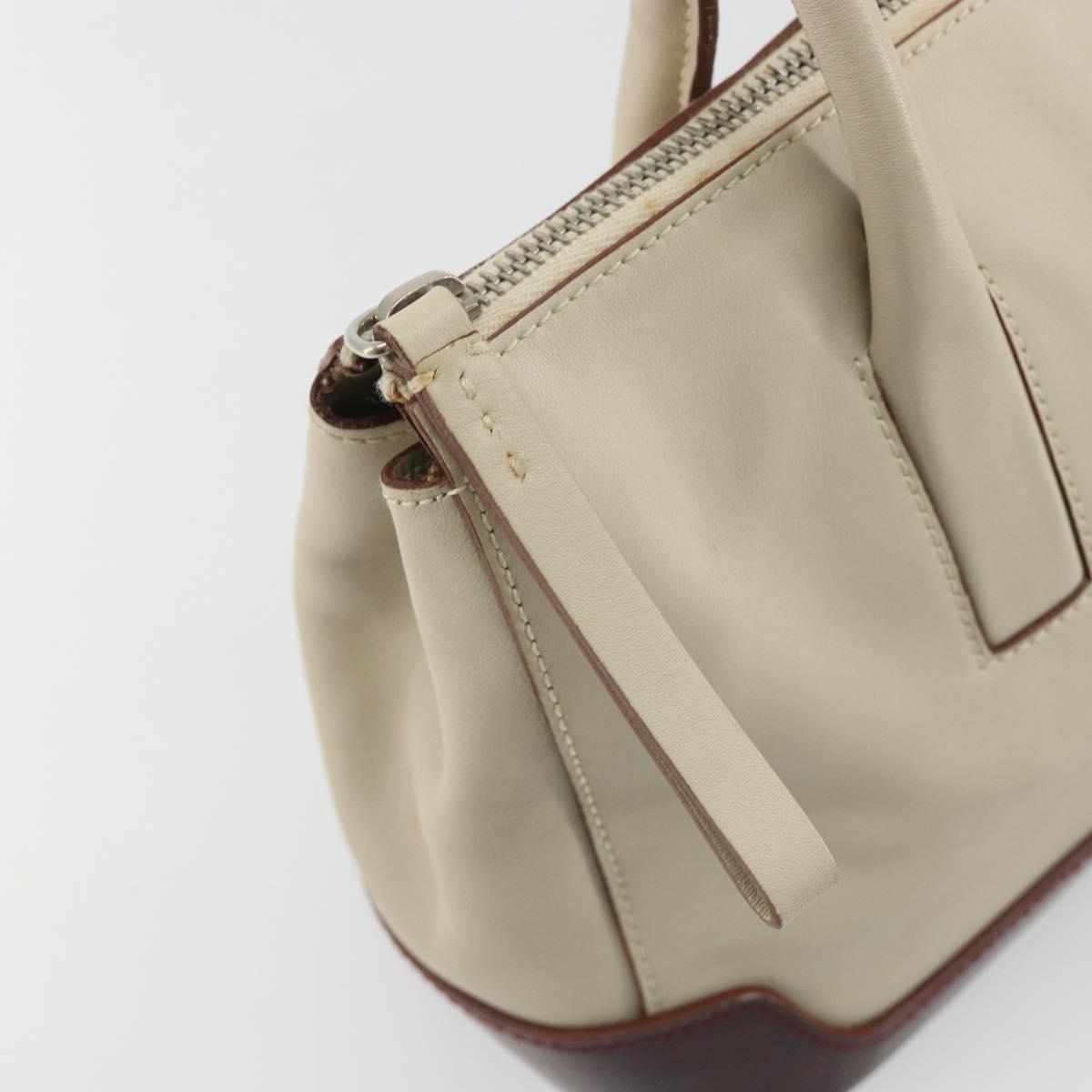 PRADA Tote Bag Leather Beige Silver Auth 188408A