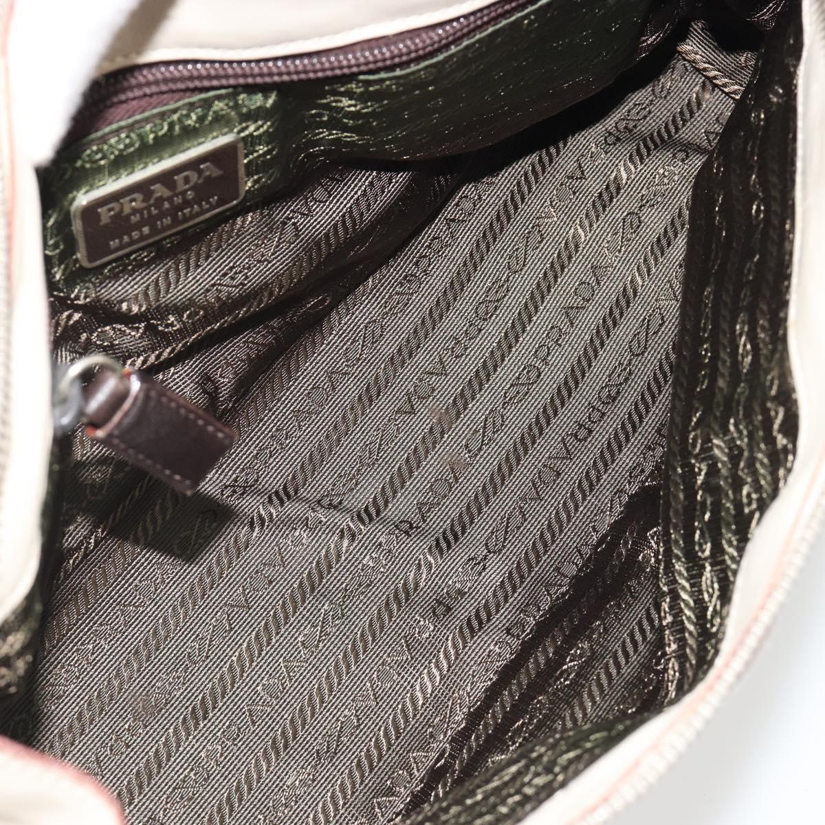 PRADA Tote Bag Leather Beige Silver Auth 188408A