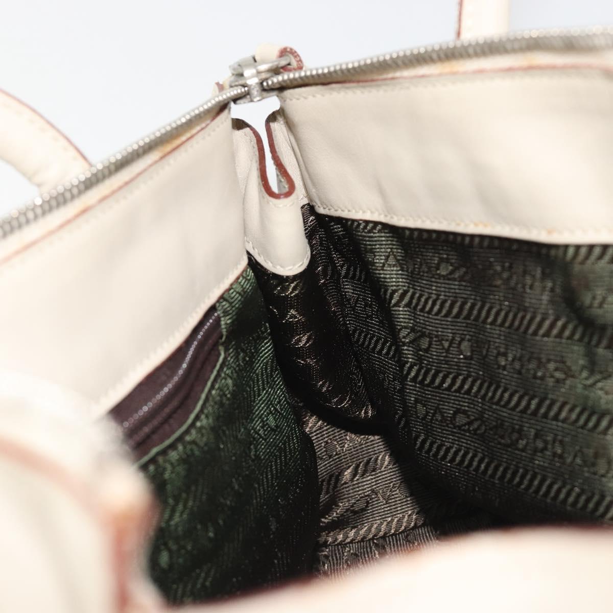 PRADA Tote Bag Leather Beige Silver Auth 188408A