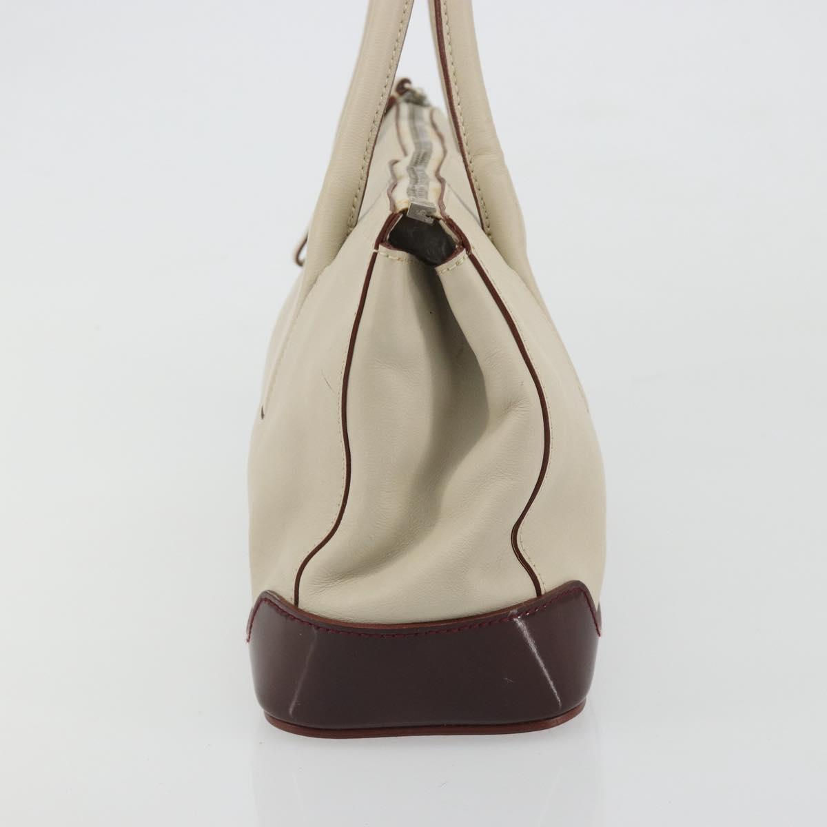 PRADA Tote Bag Leather Beige Silver Auth 188408A