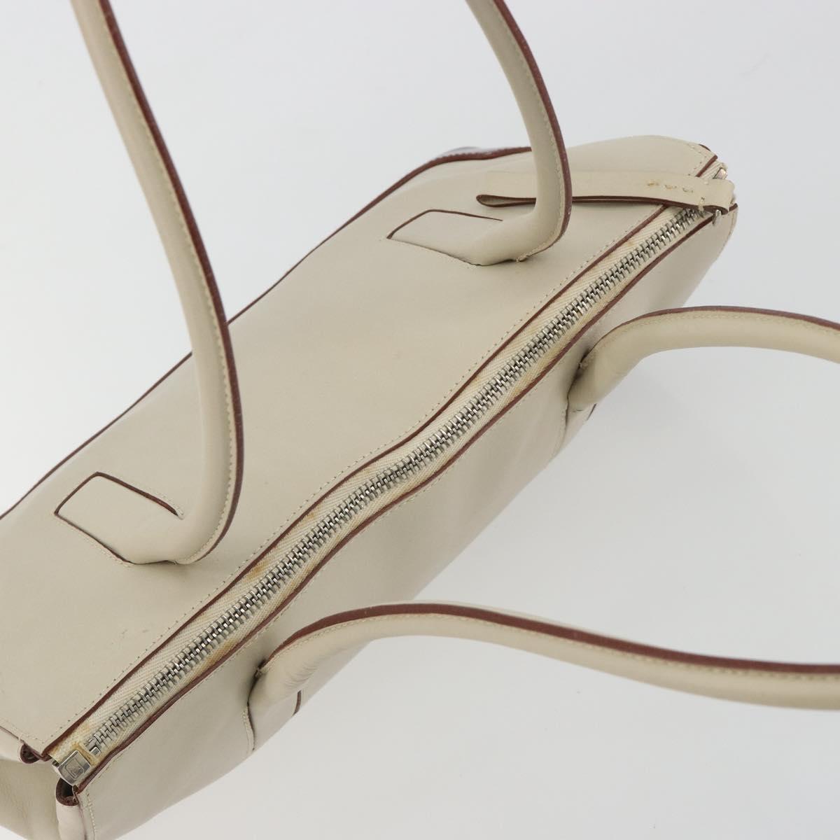 PRADA Tote Bag Leather Beige Silver Auth 188408A