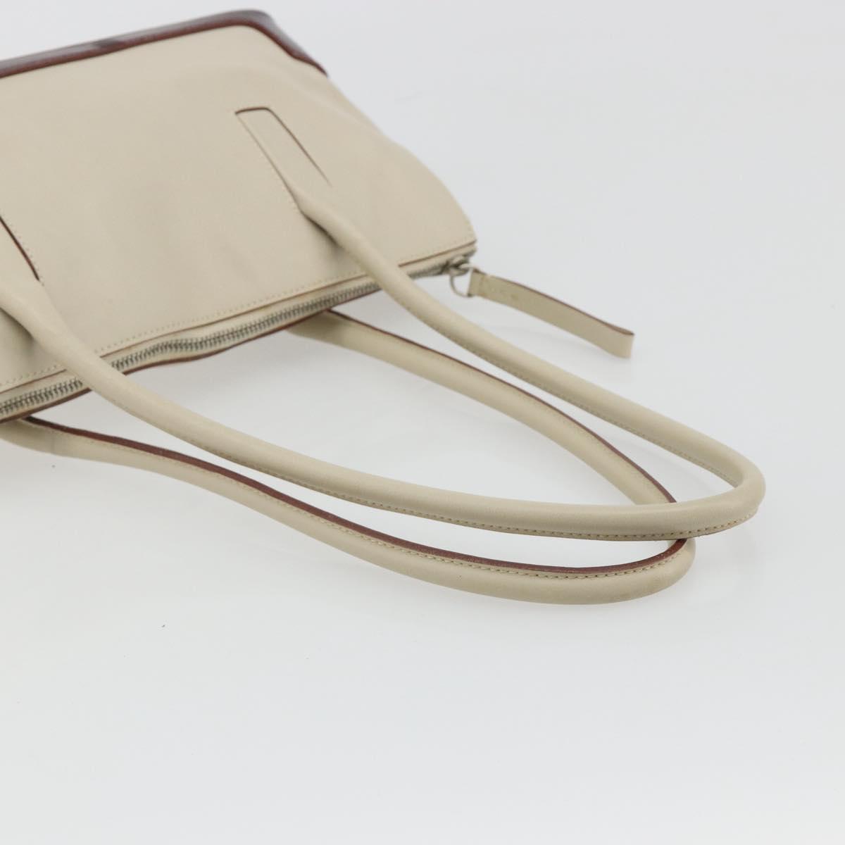 PRADA Tote Bag Leather Beige Silver Auth 188408A