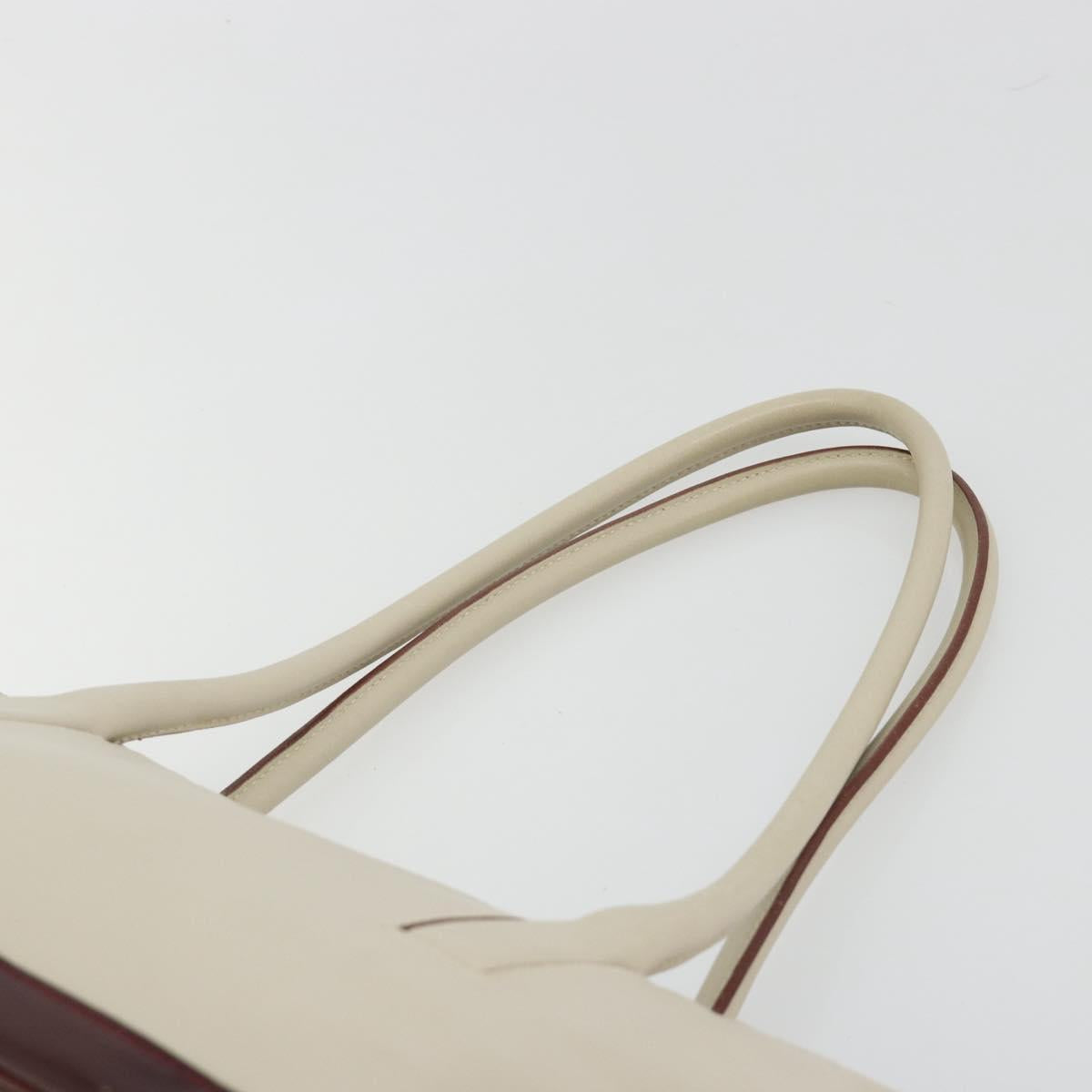 PRADA Tote Bag Leather Beige Silver Auth 188408A