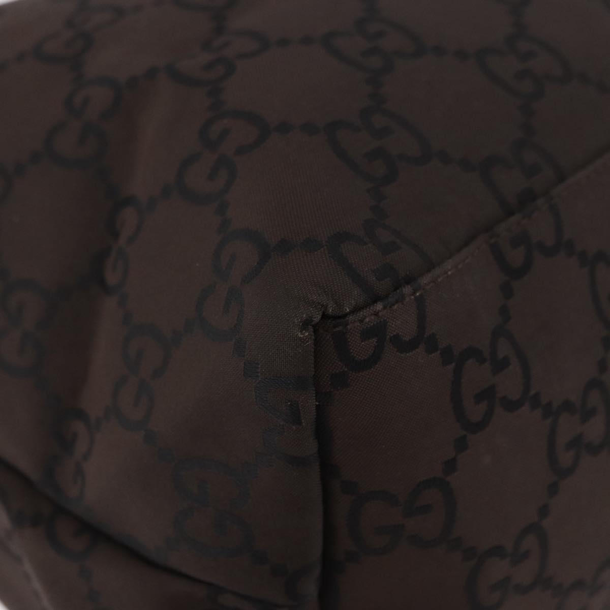 GUCCI GG Canvas Shoulder Bag Nylon Dark Brown Silver Auth 188409