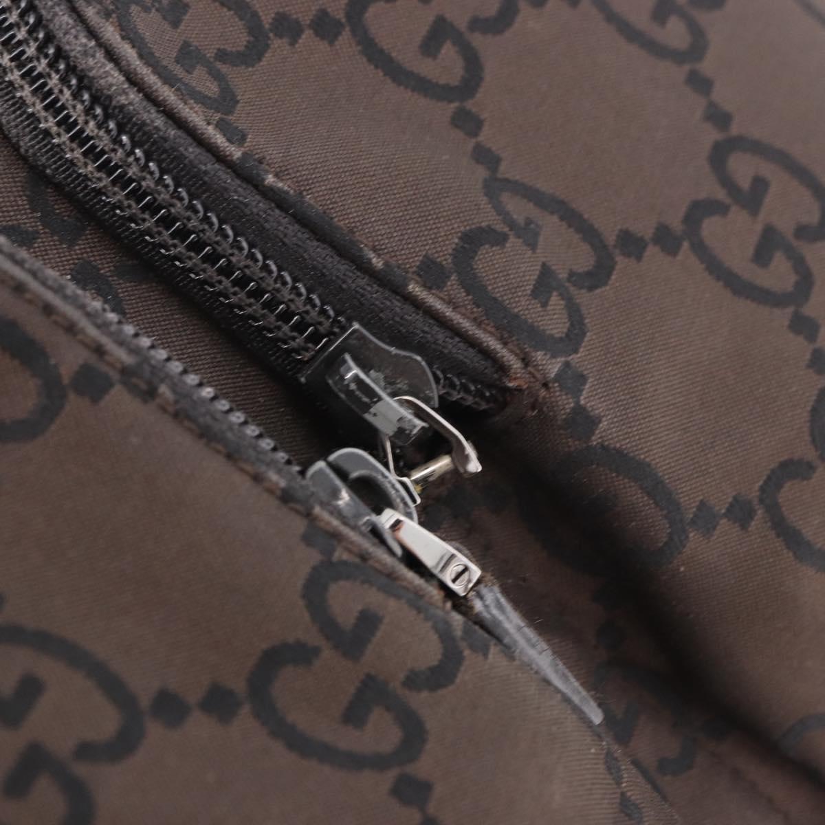 GUCCI GG Canvas Shoulder Bag Nylon Dark Brown Silver Auth 188409