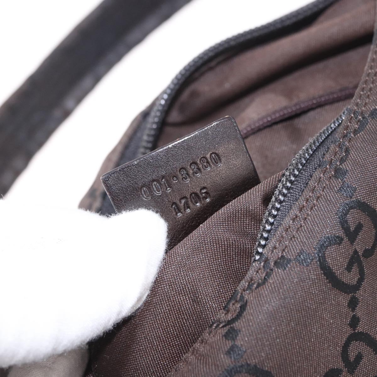 GUCCI GG Canvas Shoulder Bag Nylon Dark Brown Silver Auth 188409