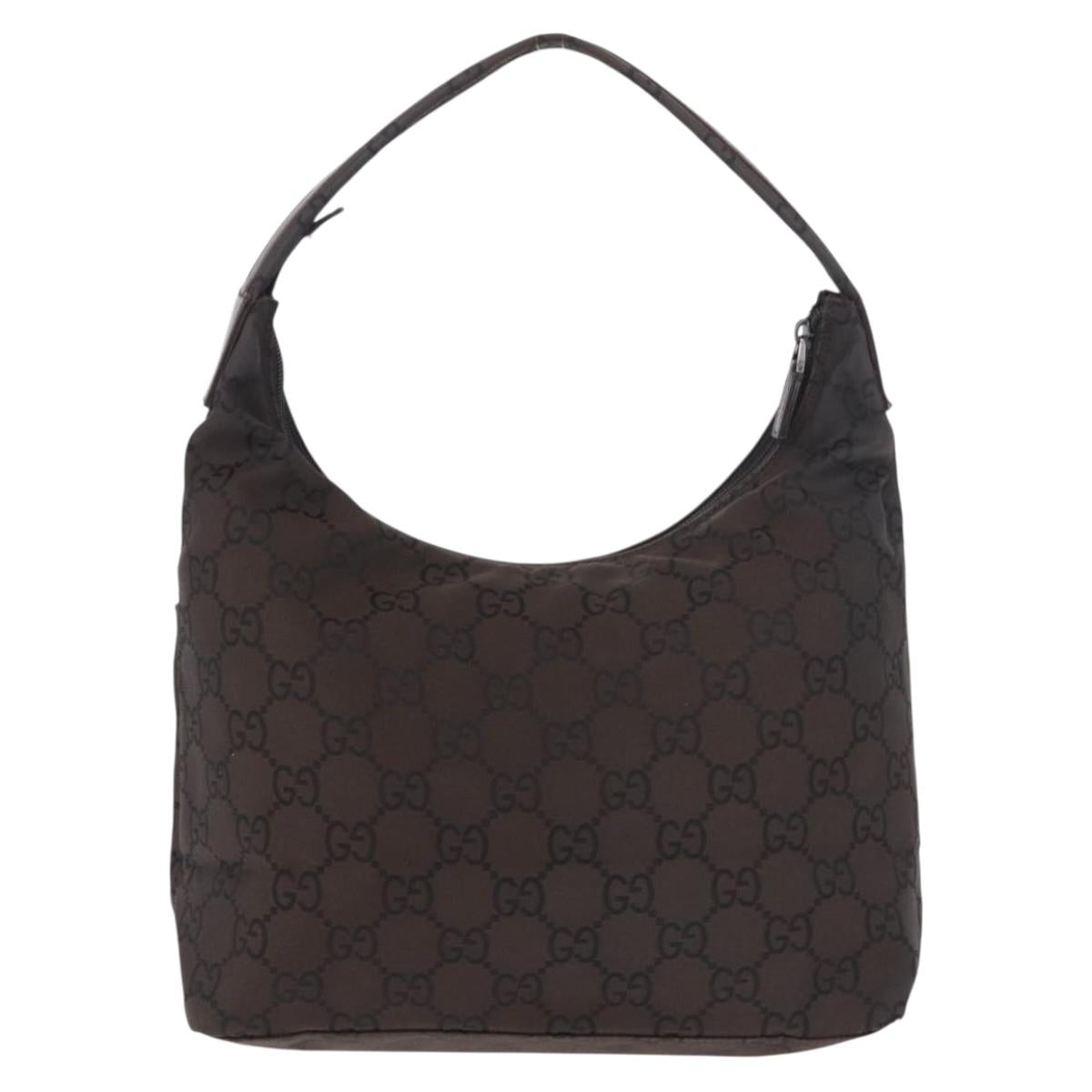 GUCCI GG Canvas Shoulder Bag Nylon Dark Brown Silver Auth 188409
