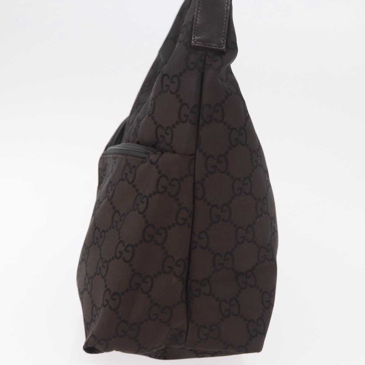 GUCCI GG Canvas Shoulder Bag Nylon Dark Brown Silver Auth 188409