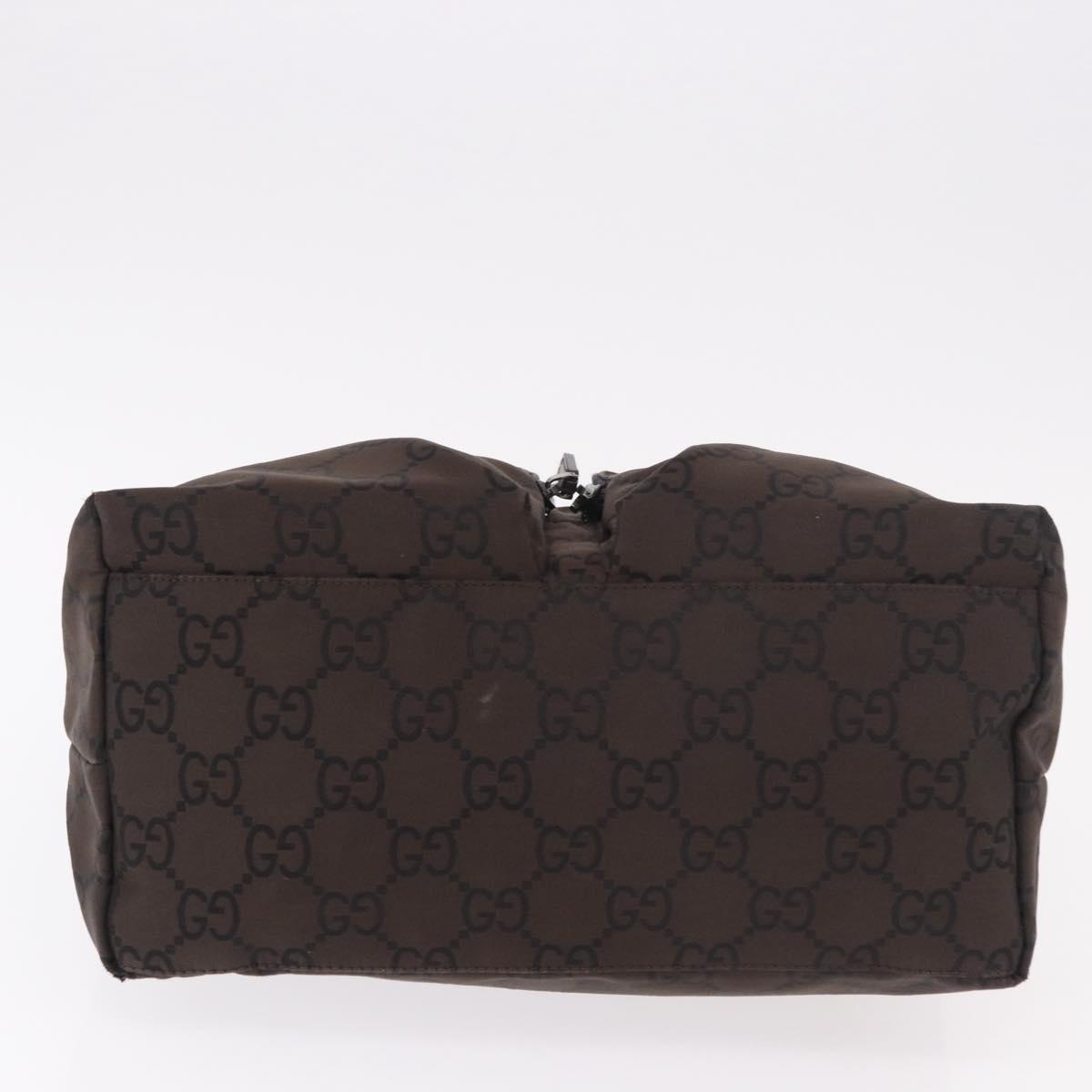 GUCCI GG Canvas Shoulder Bag Nylon Dark Brown Silver Auth 188409