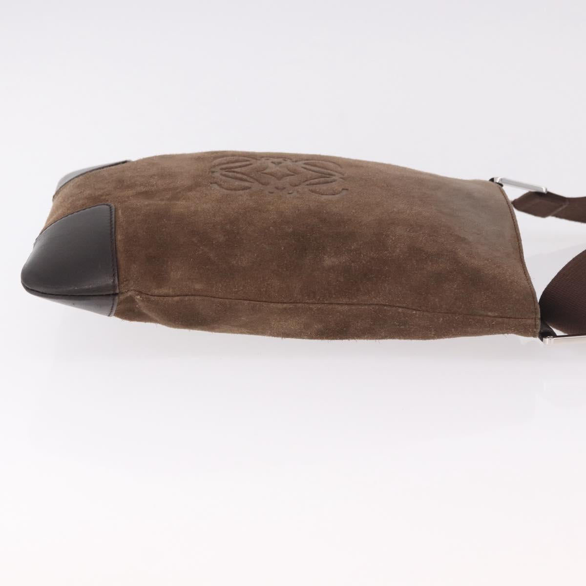 LOEWE Anagram Shoulder Bag Suede Brown Silver Auth 188410A