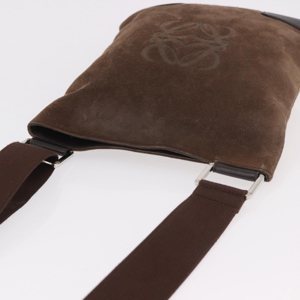 LOEWE Anagram Shoulder Bag Suede Brown Silver Auth 188410A
