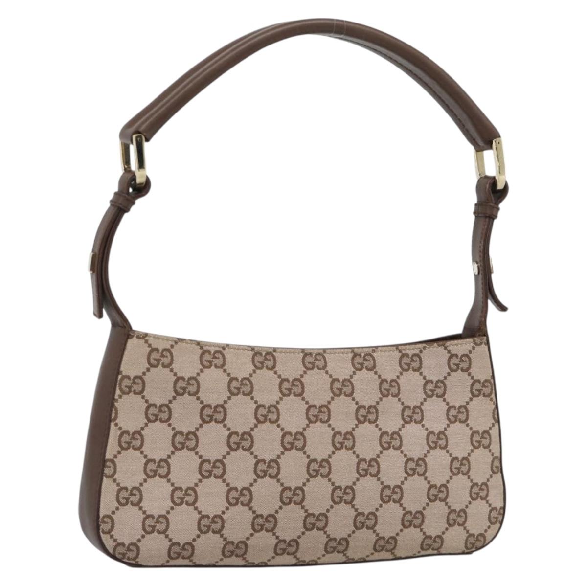 GUCCI GG Canvas Hand Bag Beige Gold 001 4285 Auth 188411A