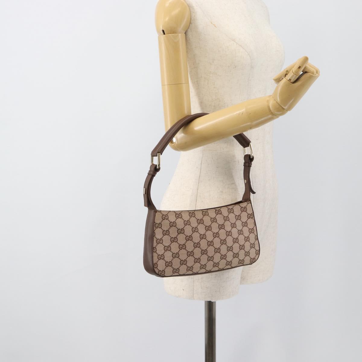 GUCCI GG Canvas Hand Bag Beige Gold 001 4285 Auth 188411A