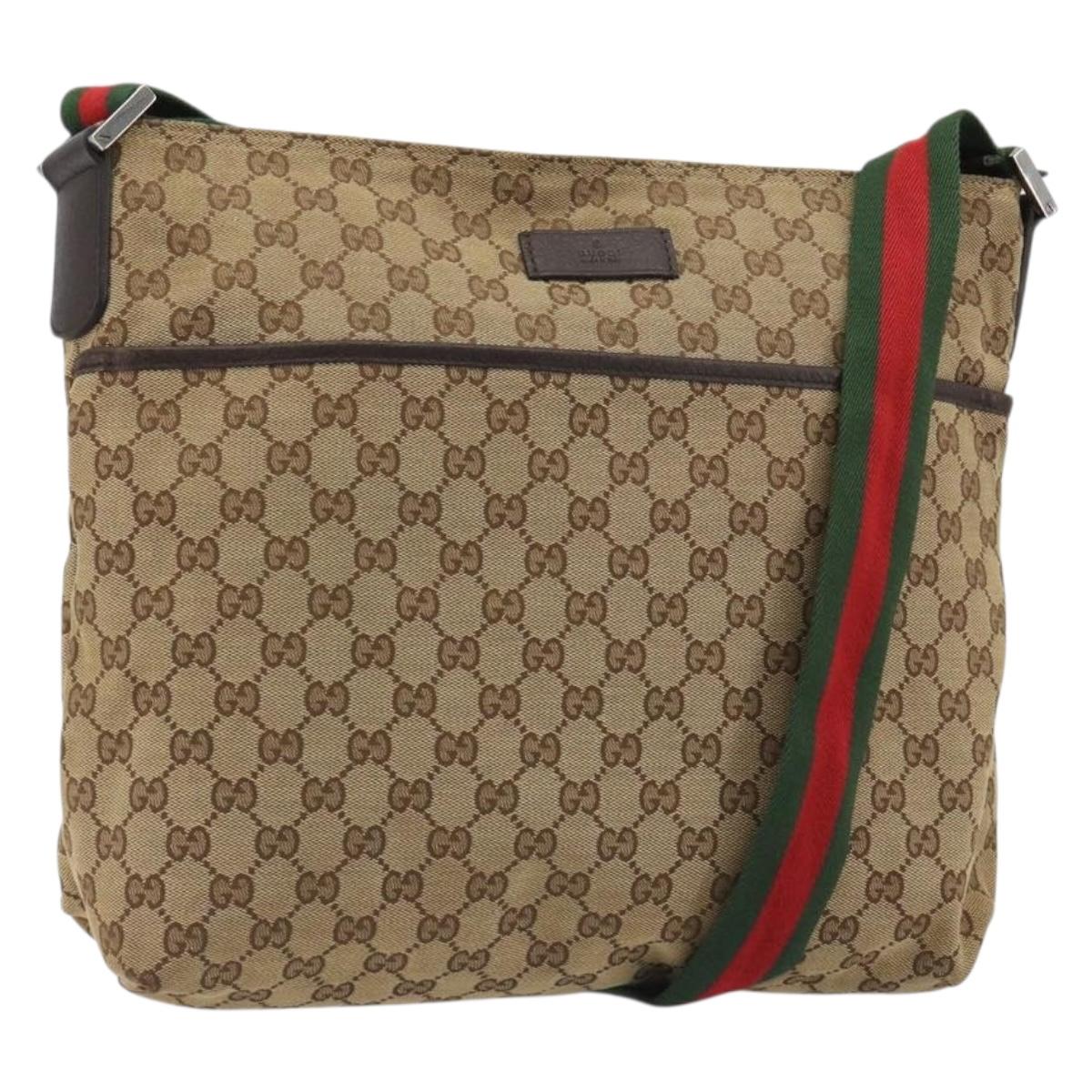 GUCCI GG Canvas Web Sherry Line Shoulder Bag Beige Silver 189751 Auth 188415A