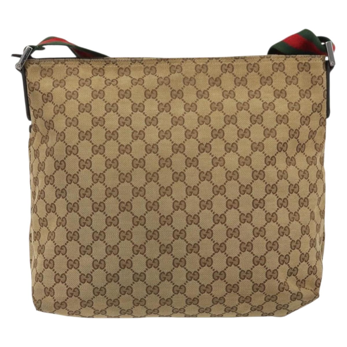 GUCCI GG Canvas Web Sherry Line Shoulder Bag Beige Silver 189751 Auth 188415A