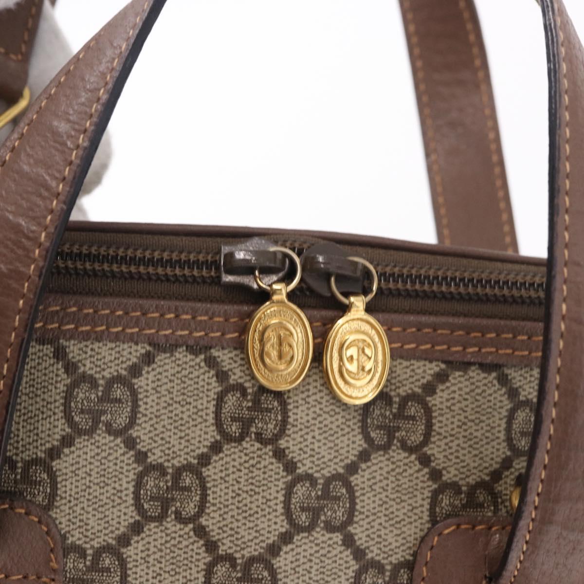 GUCCI GG Supreme Hand Bag PVC 2way Beige Gold Auth 188416