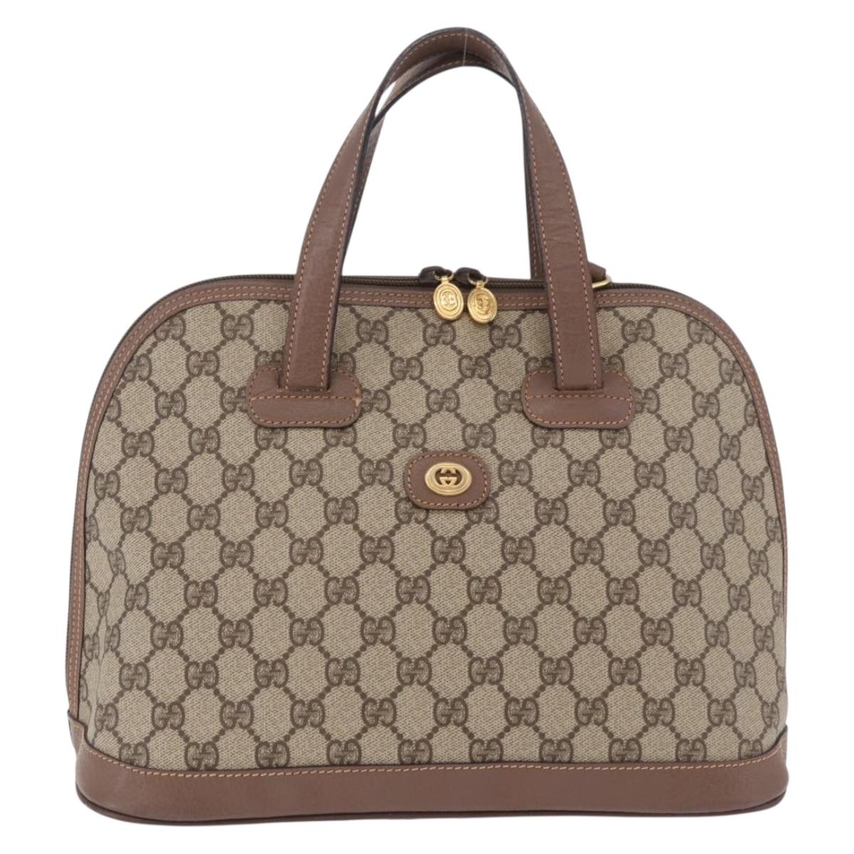 GUCCI GG Supreme Hand Bag PVC 2way Beige Gold Auth 188416