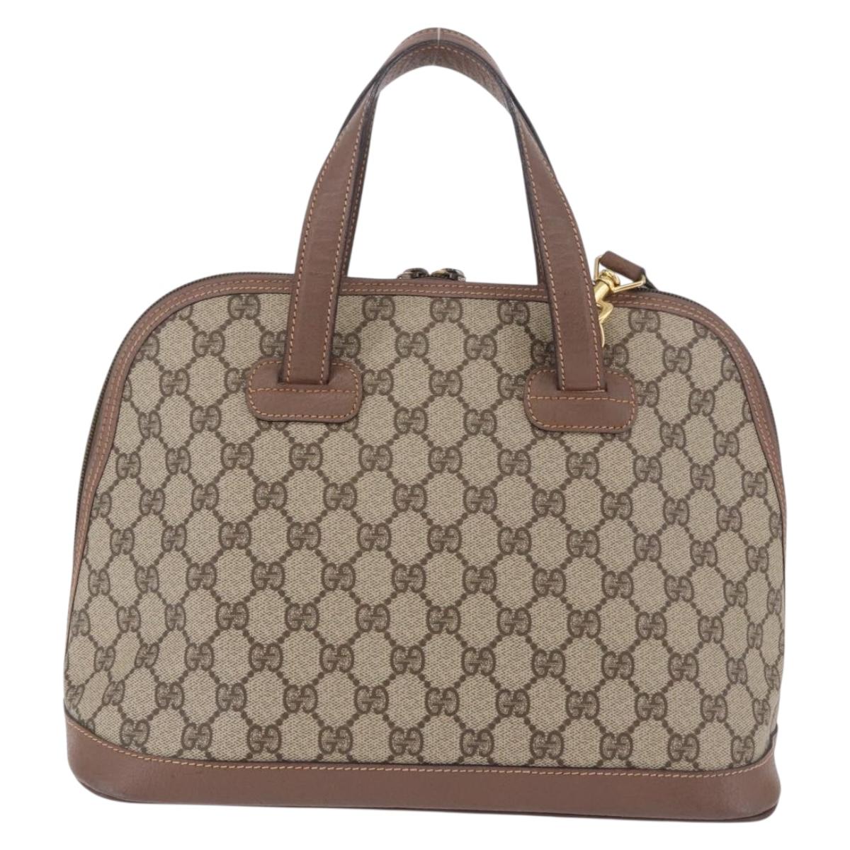 GUCCI GG Supreme Hand Bag PVC 2way Beige Gold Auth 188416