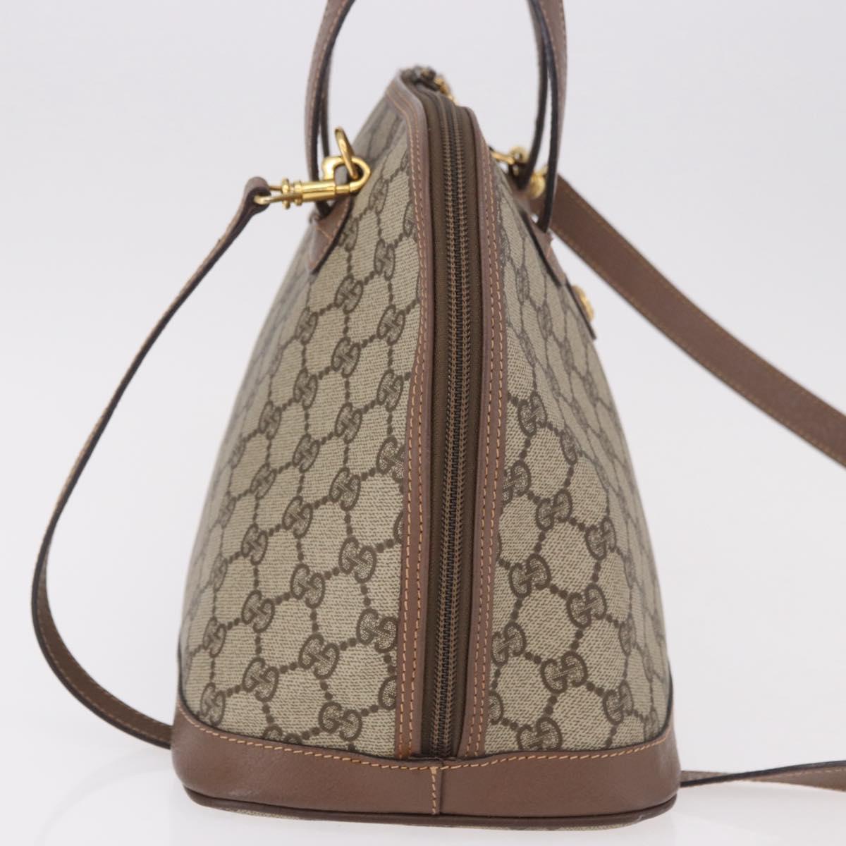 GUCCI GG Supreme Hand Bag PVC 2way Beige Gold Auth 188416
