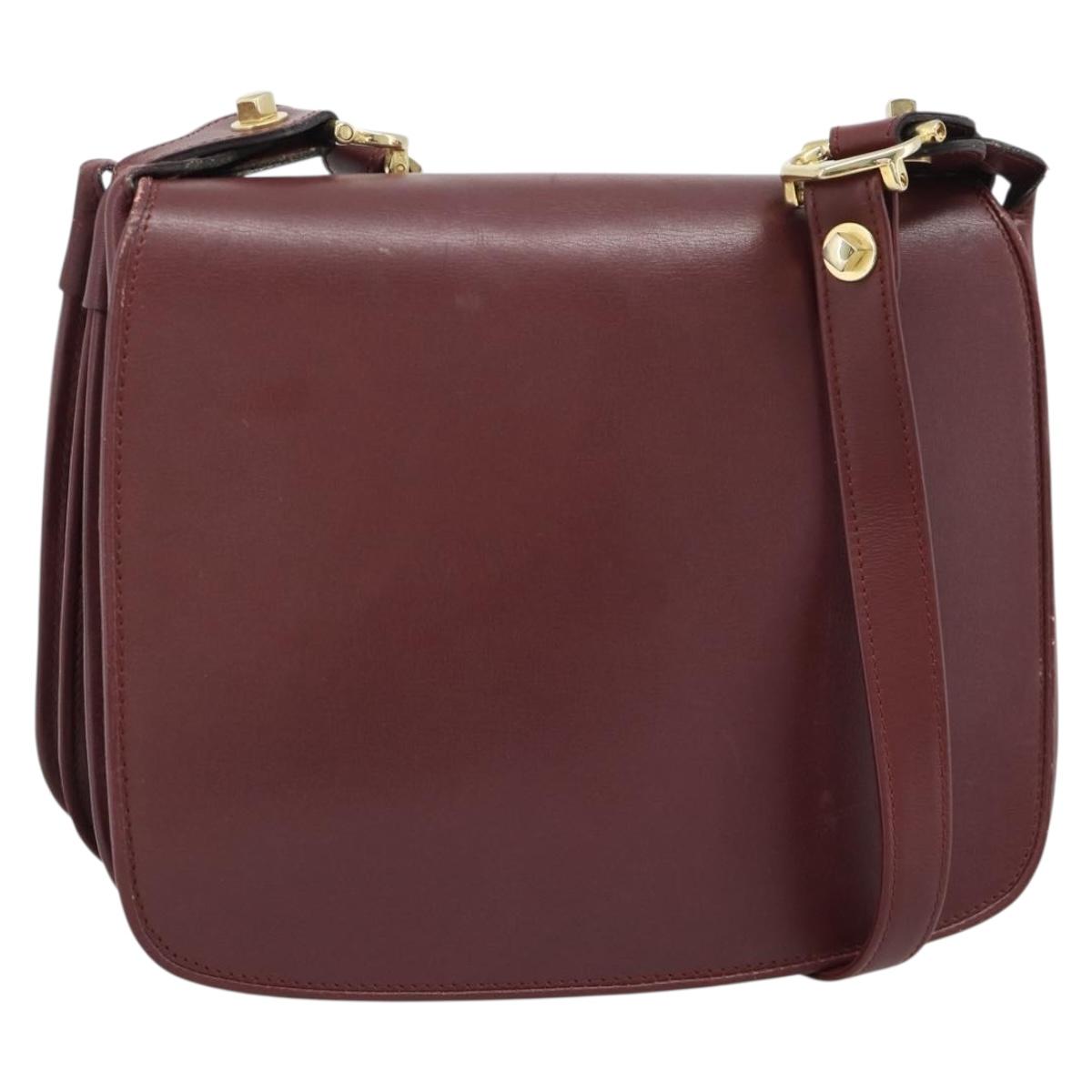 CARTIER Must Line Shoulder Bag Leather Bordeaux Gold Auth 188418