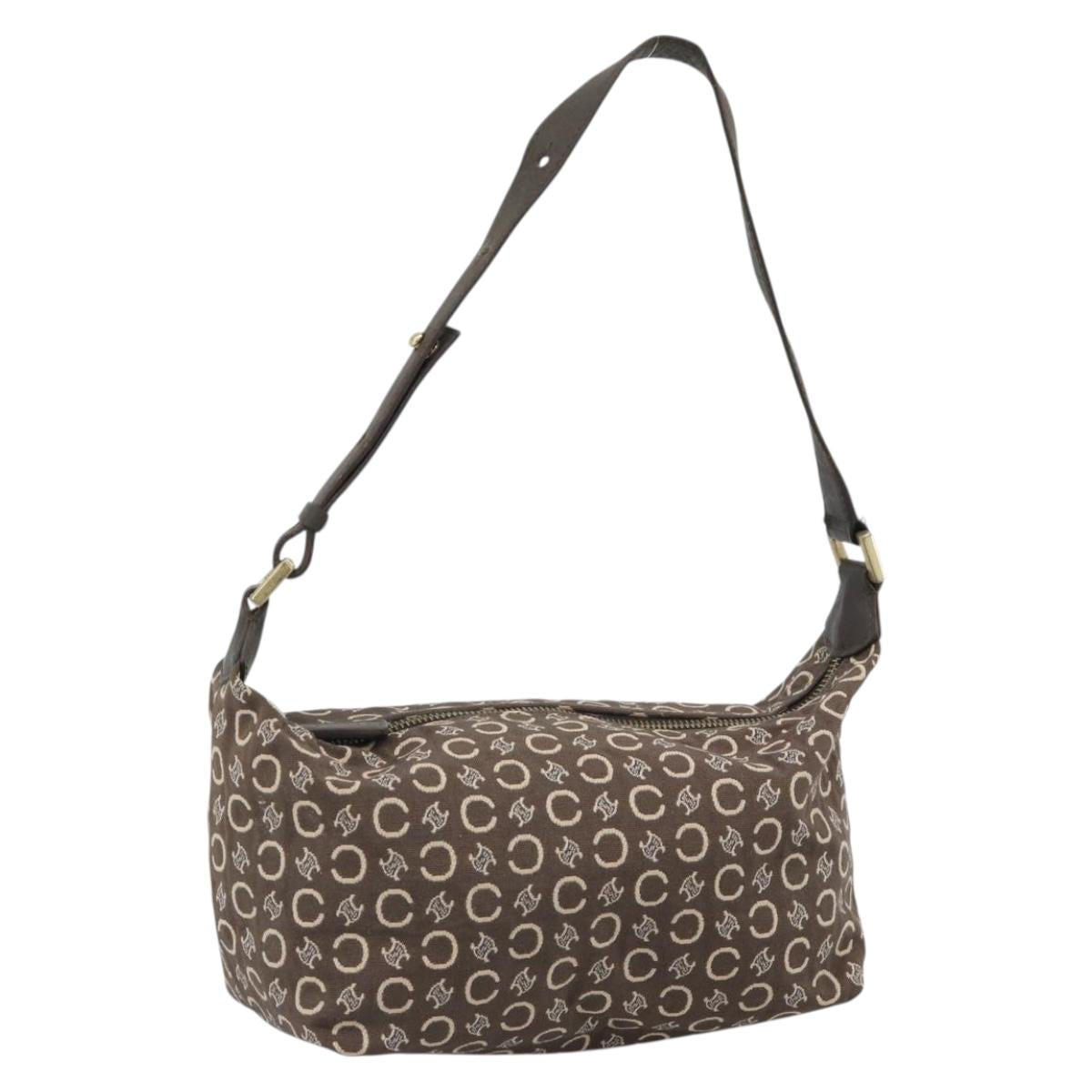 CELINE C Macadam Canvas Hand Bag Brown Gold Auth 188423