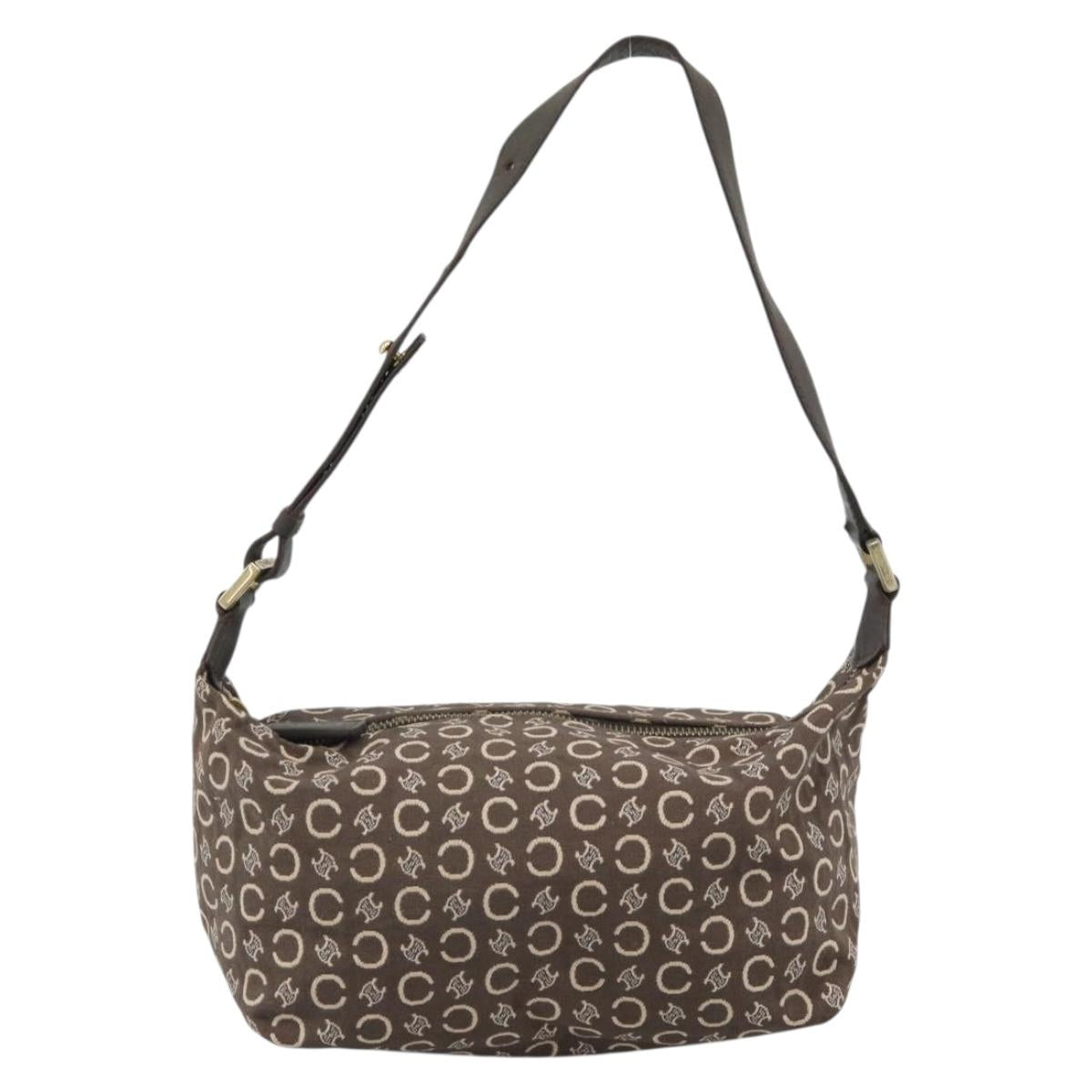 CELINE C Macadam Canvas Hand Bag Brown Gold Auth 188423