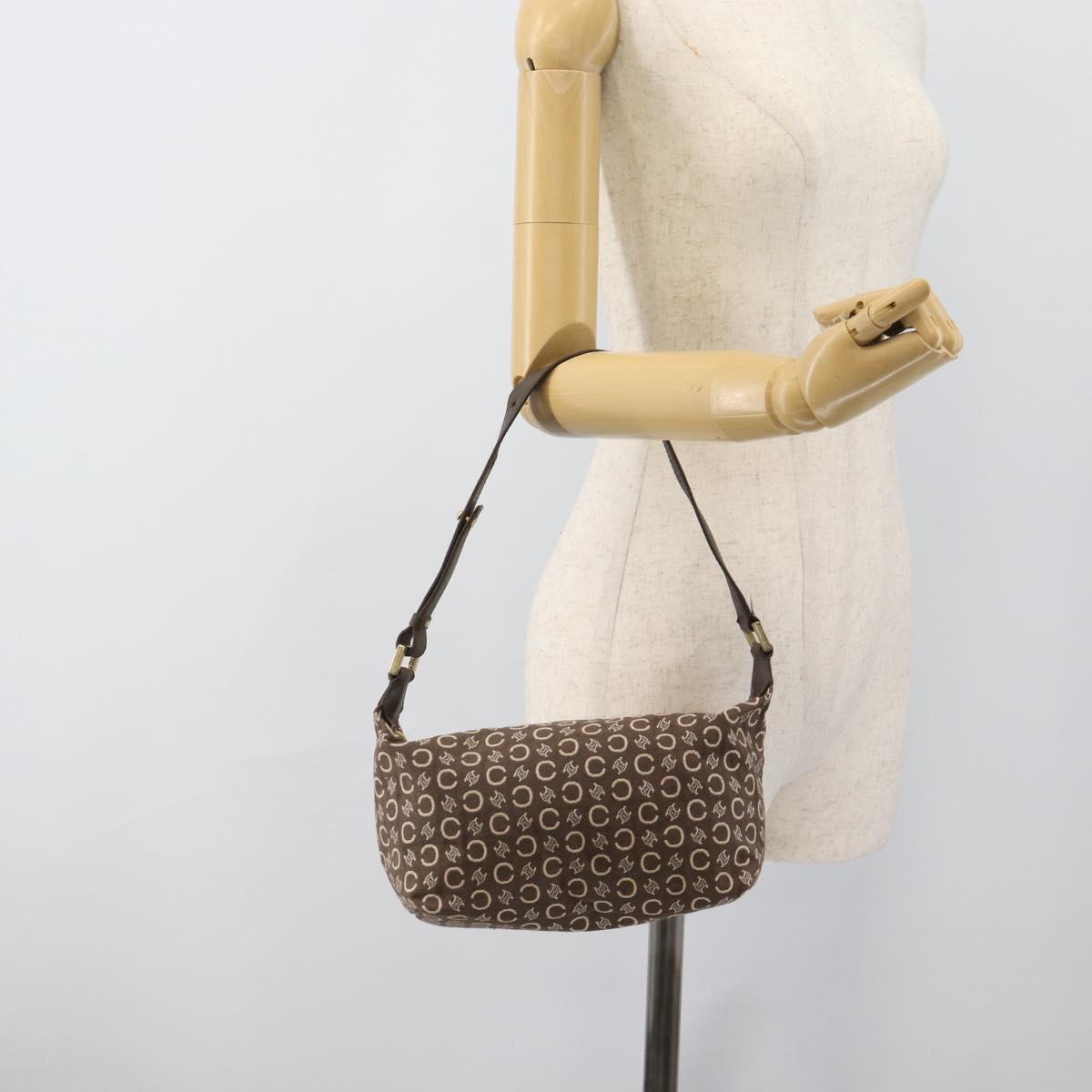 CELINE C Macadam Canvas Hand Bag Brown Gold Auth 188423