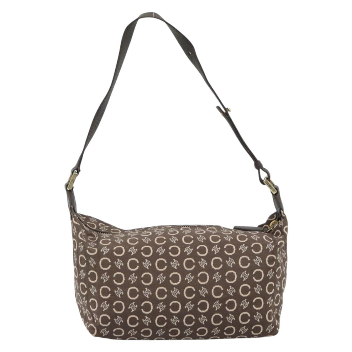 CELINE C Macadam Canvas Hand Bag Brown Gold Auth 188423