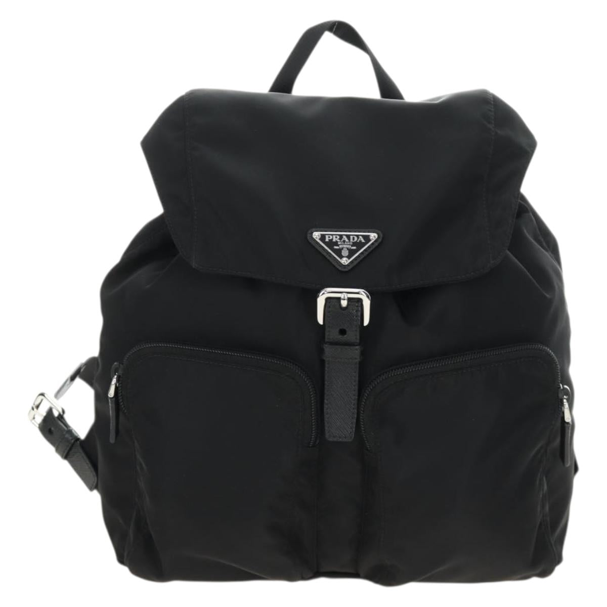PRADA Backpack Nylon Black Silver 1BZ005 Auth 188429SAV