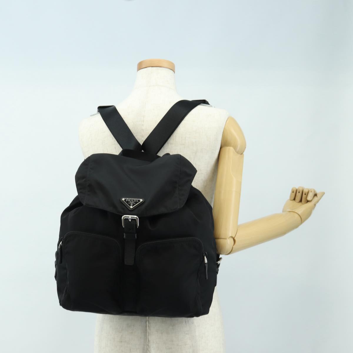 PRADA Backpack Nylon Black Silver 1BZ005 Auth 188429SAV