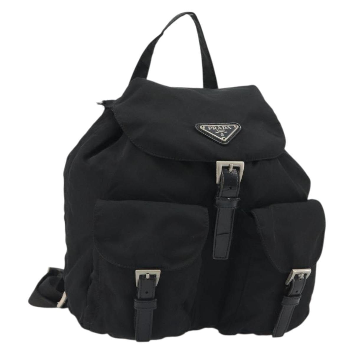 PRADA Backpack Nylon Black Silver Auth 188430