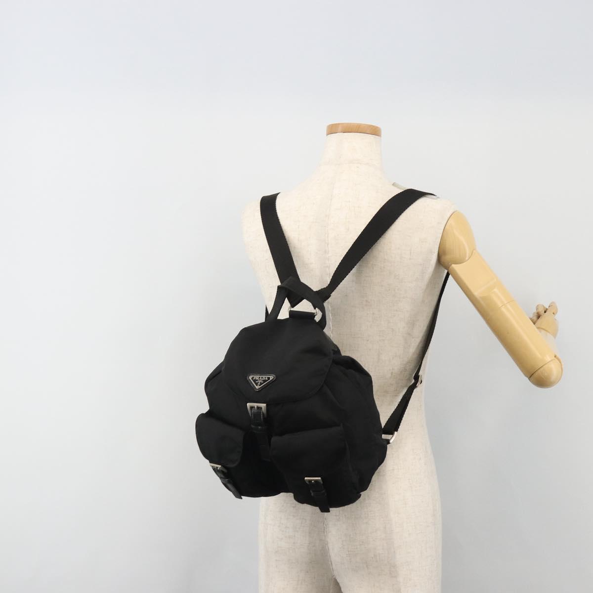 PRADA Backpack Nylon Black Silver Auth 188430