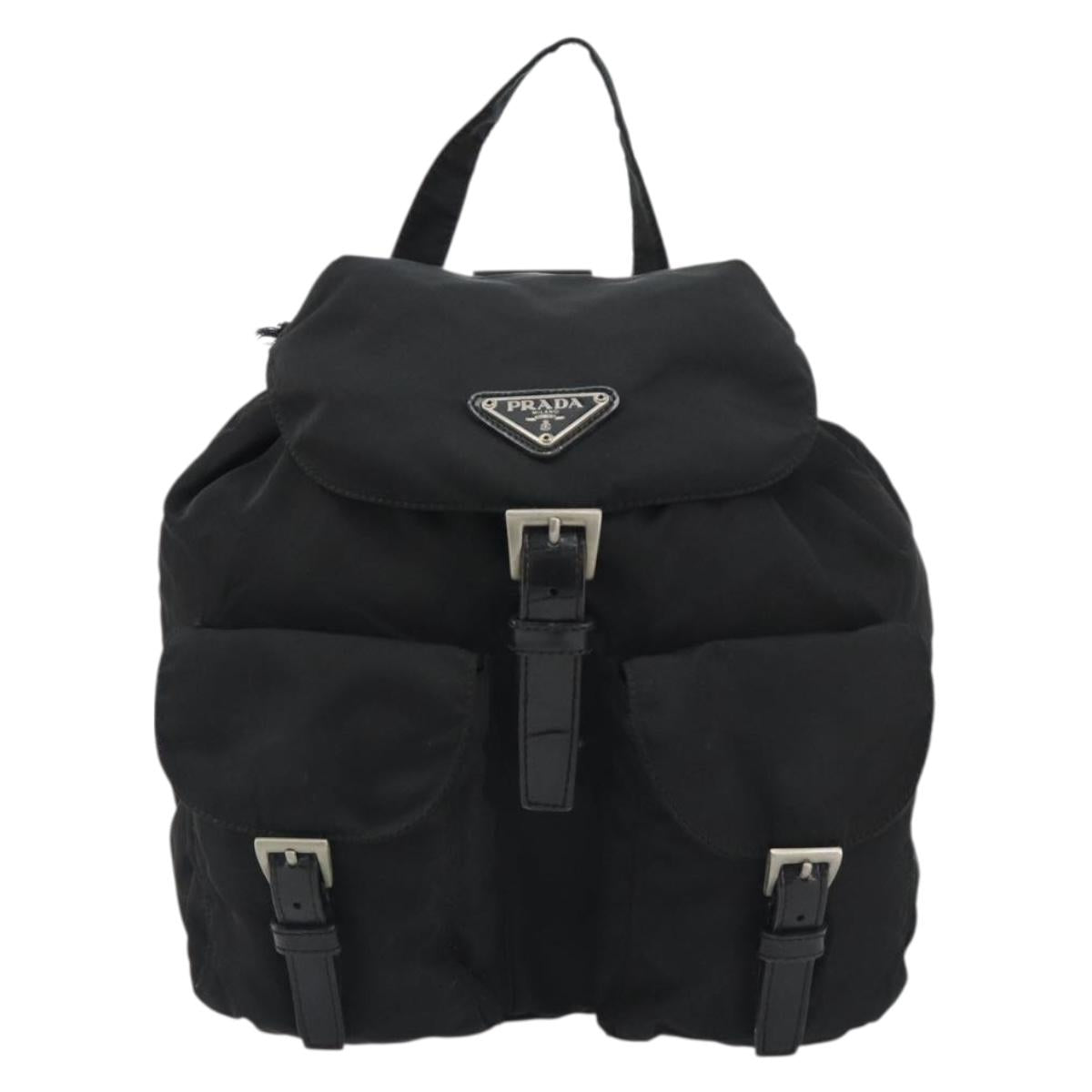 PRADA Backpack Nylon Black Silver Auth 188430